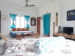 Aayna homestay, very near to Santiniketan Visva Bharati University campus which is just 5 minutes away. Homestay offers cosy, very cool, quite and artistic atmosphere with AC accommodation and complimentary breakfast. Homestay offers full 1st Floor for 5 Guests with Two Rooms, One Big room and One Medium room, One kitchen room, One bathroom. The Accommodation has 2 Double Beds and 1 Single Bed. Extra Beds @ Rs. 500/- each can be provided for maximum 3 extra guests.